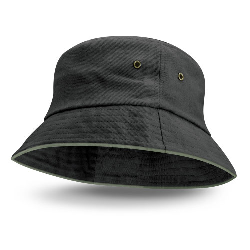 Black Bondi Bucket Hat - Coloured Trim