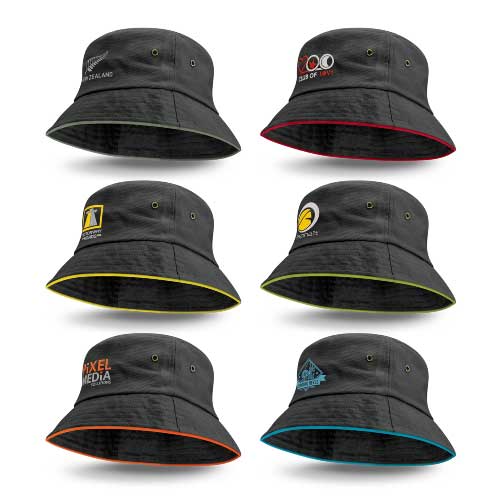 Black Bondi Bucket Hat - Coloured Trim